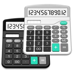 calculators, splaks 2 pack standard functional desktop calculators sola and aa battery dual power electronic office calculator with 12-digit large display (1 basic black&1 updated silver)