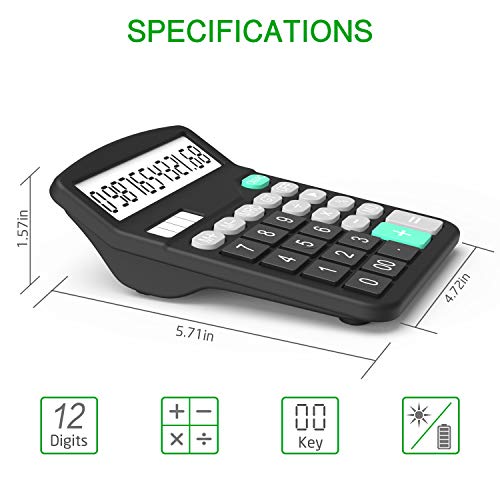 Calculators, Splaks 2 Pack Standard Functional Desktop Calculators Sola and AA Battery Dual Power Electronic Office Calculator with 12-Digit Large Display (1 Basic Black&1 Updated Silver)