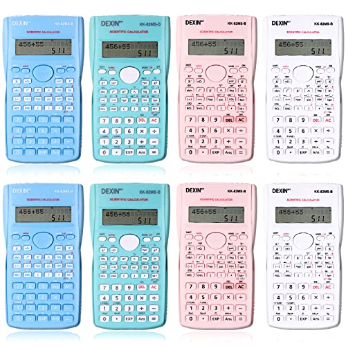 8 Pieces 2 Line LCD Engineering Scientific Calculator Non Graphing Scientific Calculator for Engineering Students Function Calculators for School Financial Business Office, Pink, Blue, Green, White