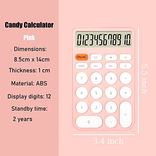 Standard Calculator 12 Digit,Desktop Large Display and Buttons,Calculator with Large LCD Display for Office,School, Home & Business Use,Automatic Sleep,with Battery (Pink and White)