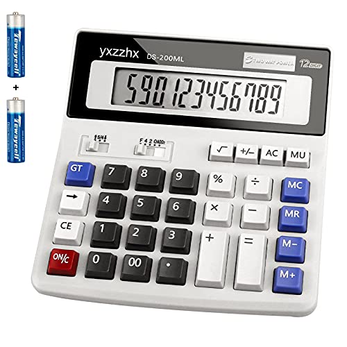 Desk Calculator 12 Digit Extra Large 4.3-Inch LCD Display, Two Way Power Battery and Solar Calculators Desktop, Big Buttons Easy to Press Used as Office Calculators for Desk