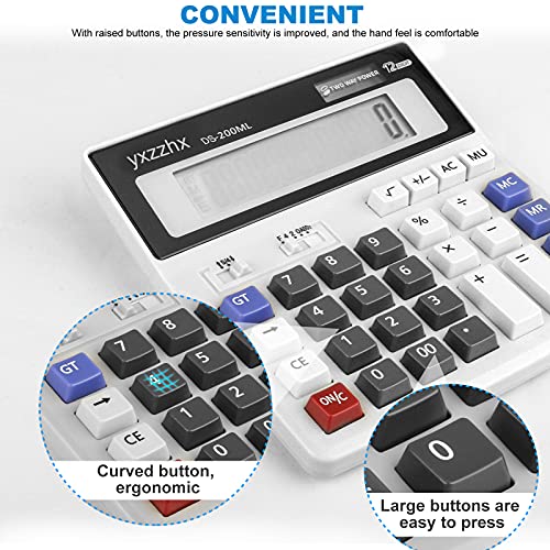 Desk Calculator 12 Digit Extra Large 4.3-Inch LCD Display, Two Way Power Battery and Solar Calculators Desktop, Big Buttons Easy to Press Used as Office Calculators for Desk