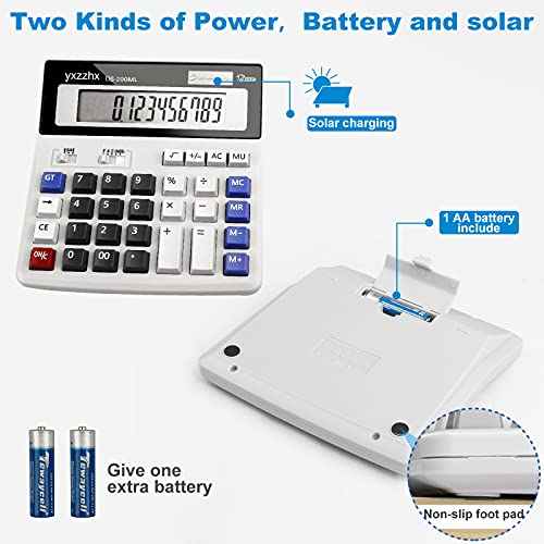 Desk Calculator 12 Digit Extra Large 4.3-Inch LCD Display, Two Way Power Battery and Solar Calculators Desktop, Big Buttons Easy to Press Used as Office Calculators for Desk