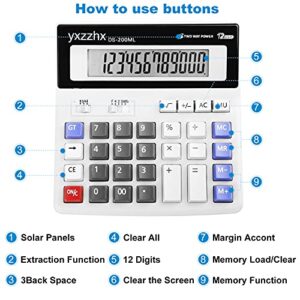 Desk Calculator 12 Digit Extra Large 4.3-Inch LCD Display, Two Way Power Battery and Solar Calculators Desktop, Big Buttons Easy to Press Used as Office Calculators for Desk