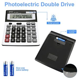 Desk Calculator 12 Digit Extra Large LCD Display, Touch Comfortable with Big Buttons, PXY Two Way Power Battery and Solar Standard Function Office Calculators