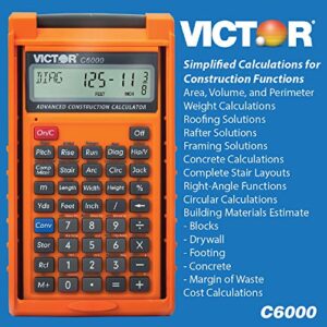 Victor C6000 Advanced Construction Calculator with Protective Case Displays in Fractional or Dimensional Forms Perfect for Carpenters, Renovators,Builders, Contractors, Estimators