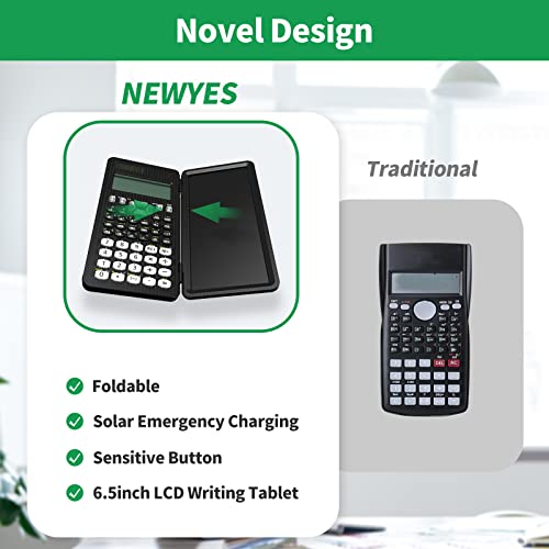 NEWYES Scientific Calculators with Writing Tablet, Upgraded 991MS Solar Energy LCD Science Calculator Notepad with 349 Function, Professional Foldable Calculator for Students, School and College