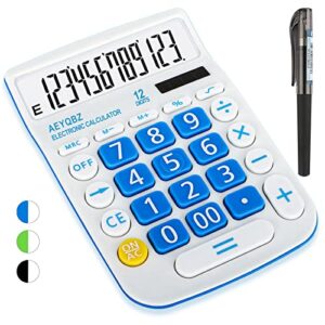 calculators desktop, two way power battery and solar desk calculator, big buttons easy to press used as office calculators for desk, 12 digit adding machine calculators large lcd display(blue)