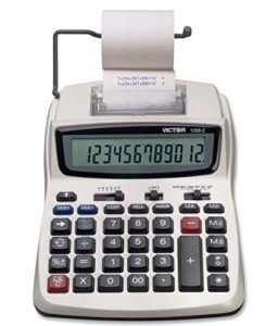 victor printing calculator, 1208-2 compact and reliable adding machine with 12 digit lcd display, battery or ac powered, includes adapter,white