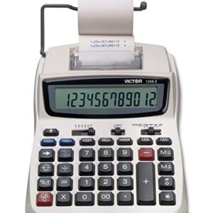 Victor Printing Calculator, 1208-2 Compact and Reliable Adding Machine with 12 Digit LCD Display, Battery or AC Powered, Includes Adapter,White