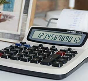 Victor Printing Calculator, 1208-2 Compact and Reliable Adding Machine with 12 Digit LCD Display, Battery or AC Powered, Includes Adapter,White