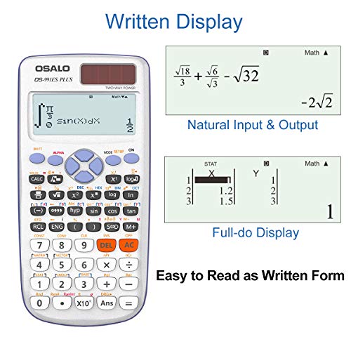 OSALO Scientific Calculator 417 Function 2 Line 10+2 Digits Written Display Solar Scientific Calculator (OS 991ES Plus)