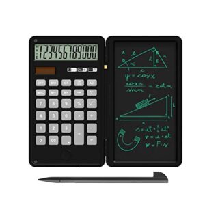 aiwe7d small calculator with writing tablet 12-digit portable calculators with stylus electronic drawing board with foldable cover for student finance and office [bk]