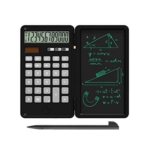 AIWE7D Small Calculator with Writing Tablet 12-Digit Portable Calculators with Stylus Electronic Drawing Board with Foldable Cover for Student Finance and Office [BK]