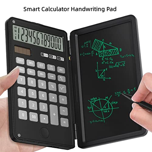 AIWE7D Small Calculator with Writing Tablet 12-Digit Portable Calculators with Stylus Electronic Drawing Board with Foldable Cover for Student Finance and Office [BK]