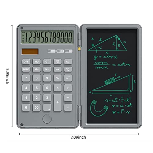 AIWE7D Small Calculator with Writing Tablet 12-Digit Portable Calculators with Stylus Electronic Drawing Board with Foldable Cover for Student Finance and Office [BK]