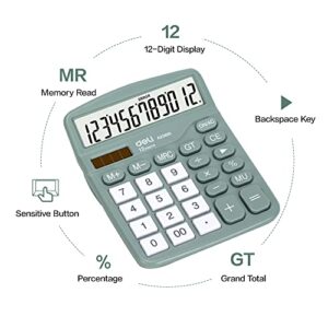 Calculator, Deli Standard Function Desktop Calculators with 12 Digit Large LCD Display and Sensitive Button, Solar Battery Dual Power Office Calculator, Green