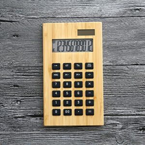 Solar Calculator 12-Digit Display Large Screen Bamboo and Wood Calculator Student Financial Desktop Office Learning Computer (Color : B, Size : One Size)