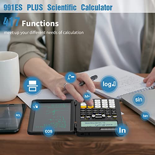 Upgraded 991ES Plus Scientific Calculator, ROATEE Professional Scientific Calculators with Erasable LCD Writing Tablet, Solar and Battery Dual Power,Desktop Calculator with Notepad for Office, School
