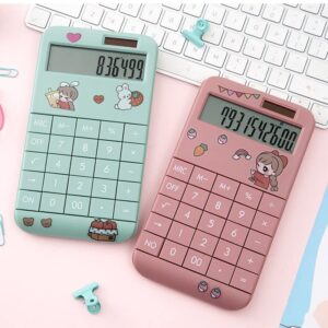 MJWDP Cute Cartoon Calculator Fashion Student Portable Calculator Small Solar Financial Cashier Girl 12-bit (Color : A, Size