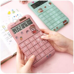 MJWDP Cute Cartoon Calculator Fashion Student Portable Calculator Small Solar Financial Cashier Girl 12-bit (Color : A, Size