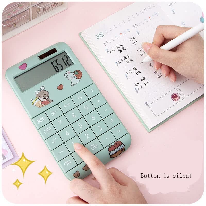 MJWDP Cute Cartoon Calculator Fashion Student Portable Calculator Small Solar Financial Cashier Girl 12-bit (Color : A, Size