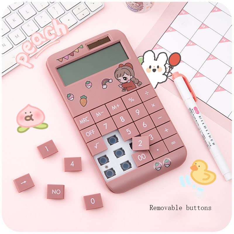 MJWDP Cute Cartoon Calculator Fashion Student Portable Calculator Small Solar Financial Cashier Girl 12-bit (Color : A, Size