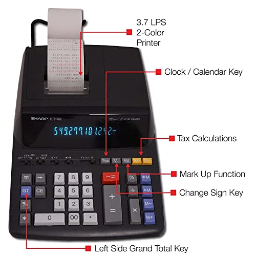 Sharp EL2196BL EL2196BL Two-Color Printing Calculator Black/Red Print 3.7 Lines/Sec