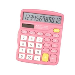 MJWDP 12 Digit Desk Calculator Large Buttons Financial Business Accounting Tool Rose Red Color for Office School