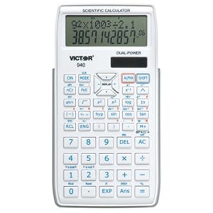 Victor 940 10-Digit Advanced Scientific Calculator with 2 Line Display, Battery and Solar Hybrid Powered LCD Display, Great for Students and Professionals, White