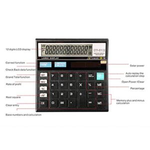 HEART SPEAKER Large Screen Desktop 12 Digit Electronic Calculator Financial Accounting Tool for Home Office Supply Black