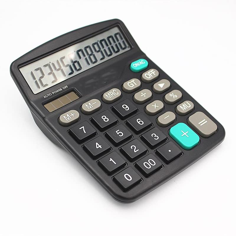 MJWDP 12 Digit Desk Calculator Large Buttons Financial Business Accounting Tool Black Color Big Size Solar and Battery Power