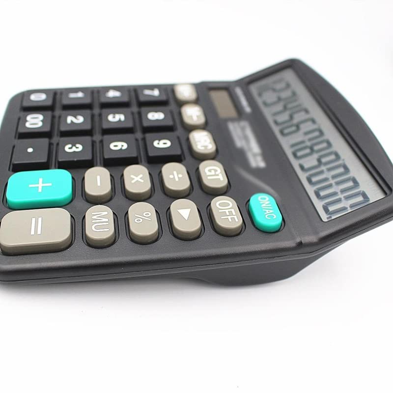 MJWDP 12 Digit Desk Calculator Large Buttons Financial Business Accounting Tool Black Color Big Size Solar and Battery Power