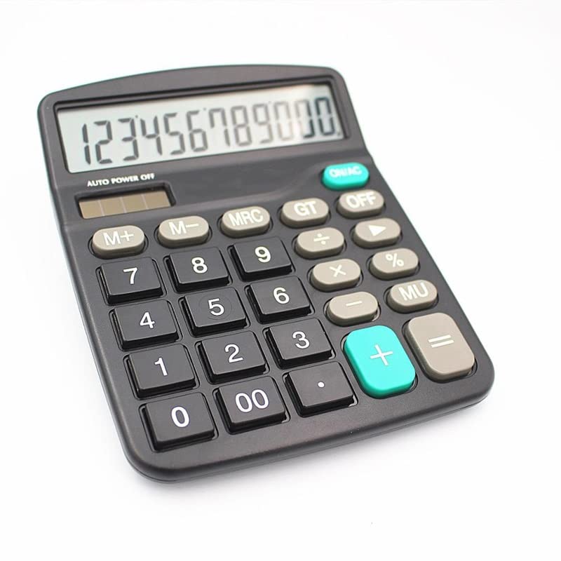 MJWDP 12 Digit Desk Calculator Large Buttons Financial Business Accounting Tool Black Color Big Size Solar and Battery Power