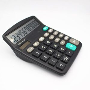 MJWDP 12 Digit Desk Calculator Large Buttons Financial Business Accounting Tool Black Color Big Size Solar and Battery Power