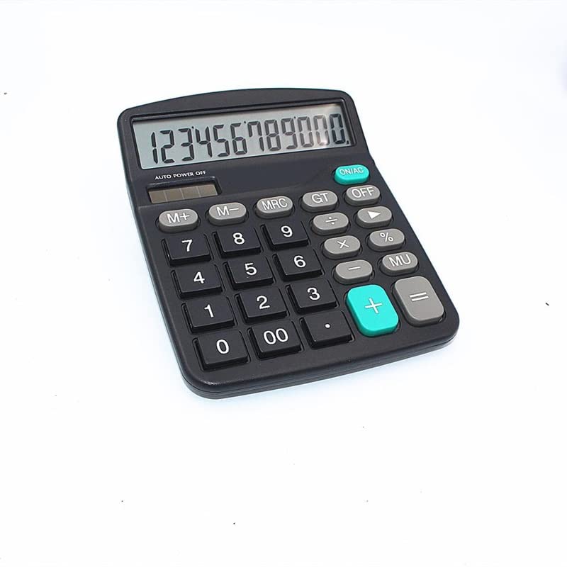 MJWDP 12 Digit Desk Calculator Large Buttons Financial Business Accounting Tool Black Color Big Size Solar and Battery Power