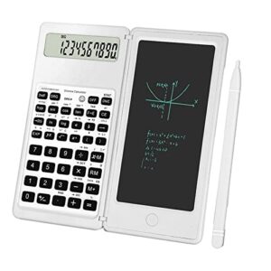 scientific calculator, collapsible engineering calculator with erasable writing tablet,10-digit lcd display pocket calculator for school office meeting rooms construction financial(white)