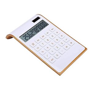 leoyee calculator, slim elegant inclined design, dual powered desktop calculator, office/home electronics, solar power, tilted lcd display,10 digits (white golden)