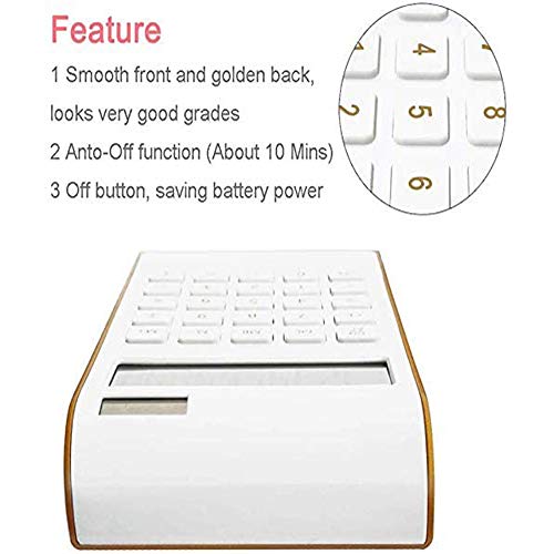 Leoyee Calculator, Slim Elegant Inclined Design, Dual Powered Desktop Calculator, Office/Home Electronics, Solar Power, Tilted LCD Display,10 Digits (White Golden)