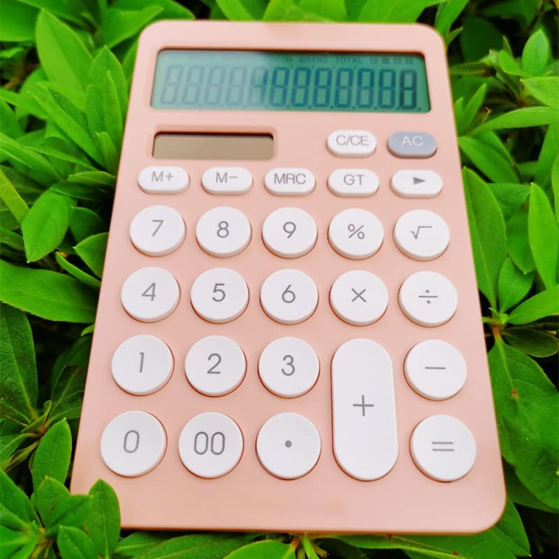 MJWDP 12 Digit Desk Calculator Large Big Buttons Financial Business Accounting Tool Orange Battery and Solar Power