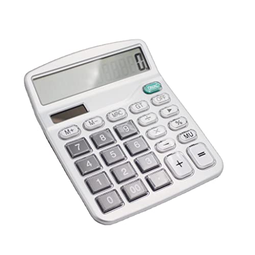 MJWDP 12Digit Desk Calculator Large Buttons Financial Business Accounting Tool Silver Big Key Battery Solar Power for School Office