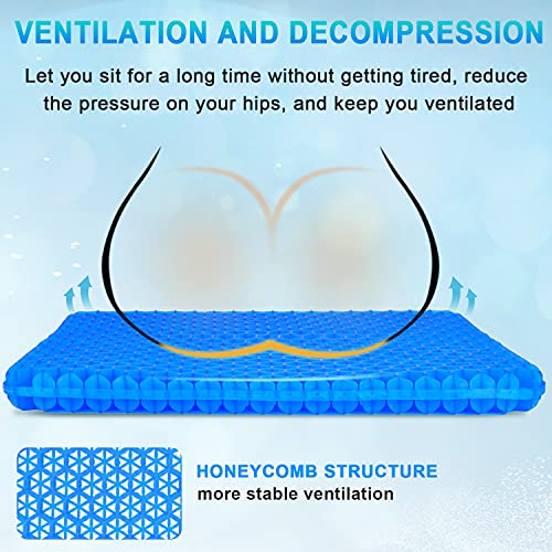 Gel Seat Cushion, Cooling seat Cushion Thick Big Breathable Honeycomb Design Absorbs Pressure Points Seat Cushion with Non-Slip Cover Gel Cushion for Office Chair Home Car seat Cushion for Wheelchair