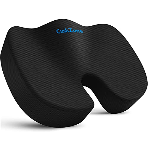 CushZone Seat Cushion Office Chair Cushions, Car Seat Cushion, Memory Foam Coccyx Cushion for Tailbone Pain Office Chair Car Seat Cushion, Sciatica, Coccyx, Lower Back Pain Relief (Black)