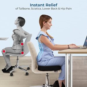 Seat Cushion Pillow for Office Chair - Memory Foam Firm Coccyx Pad - Tailbone, Sciatica, Lower Back Pain Relief - Lifting Cushion for Car, Wheelchair, School Chair, Computer and Desk Chair