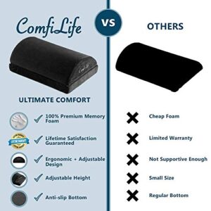 ComfiLife Foot Rest for Under Desk at Work – Adjustable Memory Foam Foot Rest for Office Chair & Gaming Chair – Ergonomic Design for Back & Hip Pain Relief (Black)