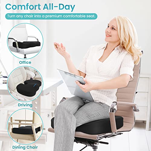 CushZone Gel Seat Cushion Office Chair Cushion for All-Day Sitting - Back, Sciatica, Coccyx Tailbone Pain Relief Cushion - Ergonomic Seat Cushion for Office Chairs, Car Seat, Gaming Chair - Black