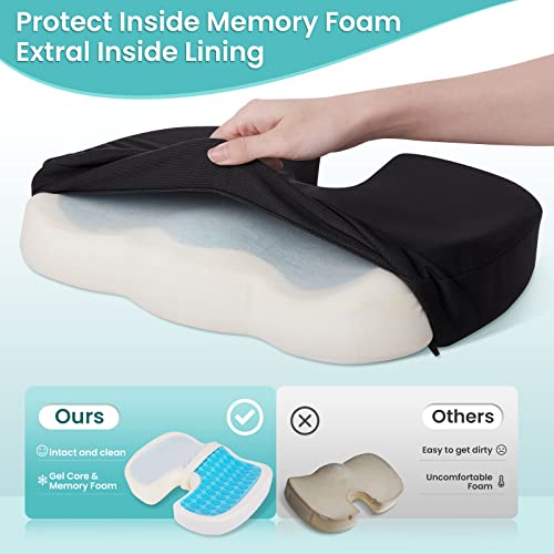 CushZone Gel Seat Cushion Office Chair Cushion for All-Day Sitting - Back, Sciatica, Coccyx Tailbone Pain Relief Cushion - Ergonomic Seat Cushion for Office Chairs, Car Seat, Gaming Chair - Black