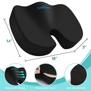 CushZone Gel Seat Cushion Office Chair Cushion for All-Day Sitting - Back, Sciatica, Coccyx Tailbone Pain Relief Cushion - Ergonomic Seat Cushion for Office Chairs, Car Seat, Gaming Chair - Black