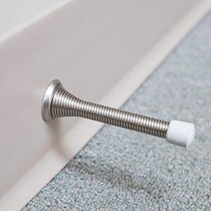 KISEER 12 Pack Spring Door Stops 3 1/4" Flexible Heavy Duty Spring Door Stopper with RustProof Screw Rubber Bumper Tips (Satin Nickel)