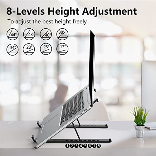 Tonmom Laptop Stand for Desk, Adjustable Laptop Riser ABS+Silicone Foldable Portable Laptop Holder, Ventilated Cooling Notebook Stand for 10-15.6” Laptops,Tablet-Black